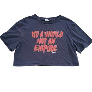 Insight Cut Off T-Shirt World Not An Empire Distressed Black Tee Women's Size L